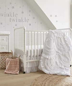 Levtex Baby Skylar Crib Bed Set Baby Nursery Set White Soft Cascading Ruffles 4 Piece Set Includes Quilt Fitted Sheet Wall Decal Crib SkirtDust Ruffle 0 300x360
