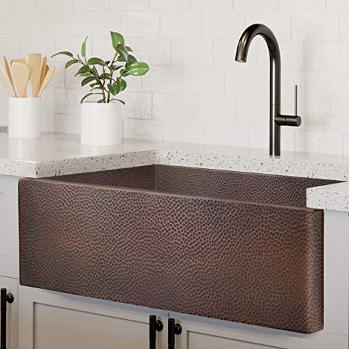 Luxury HEAVY GAUGE 12 Gauge 30 Inch Modern Copper Farmhouse Sink 44 LBS Pure Copper Apron Front Single Bowl Dark Copper Finish Grid And Flange Included FSW1106 By Fossil Blu 0