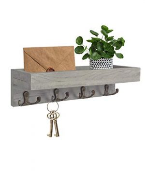 MINCORD Floating Shelves Vintage Grey Coat Rack Wall Mounted With Shelf Rustic Farmhouse Entryway Hanging Coat Rack With 8 Metal Hooks For Home Bedroom Living Room Bathroom Kitchen Office 0 300x360