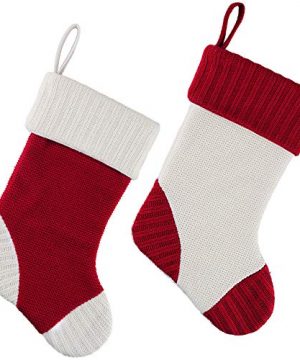 Meriwoods Christmas Stockings 2 Pack 18 Inches Large Heavy Knit Stockings Rustic Xmas Knitted Holiday Decorations For Country Family Home Decor Burgundy Red Cream White 0 0 300x360