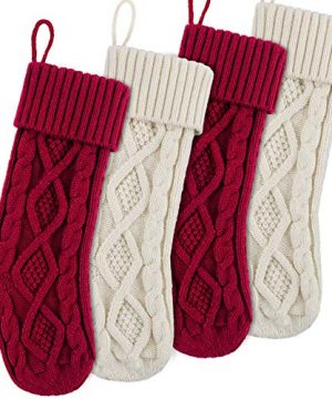 Meriwoods Christmas Stockings 4 Pack 18 Inches Large Cable Knit Knitted Stockings Rustic Xmas Farmhouse Decorations For Family Holiday Country Home Decor Burgundy Red Cream White 0 0 300x360