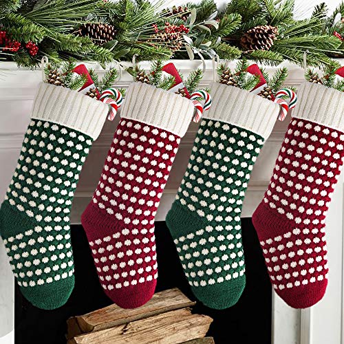 Meriwoods Christmas Stockings 4 Pack 18 Inches Large Cable Knit Knitted Stockings Rustic Xmas Farmhouse Decorations For Family Holiday Country Home Decor Burgundy Red Green Cream White 0