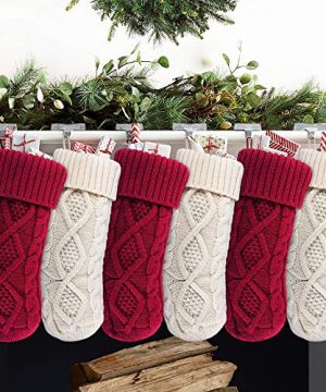 Meriwoods Christmas Stockings 6 Pack 15 Inches Small Cable Knit Knitted Stockings Rustic Xmas Farmhouse Decorations For Family Holiday Country Home Decor Burgundy Red Cream White 0 300x360