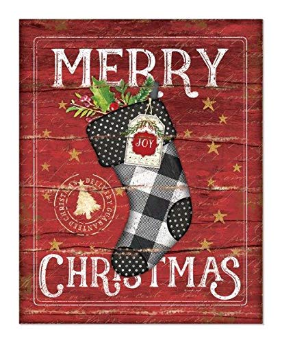 Merry Christmas Stocking Rustic Wood Wall Sign 12x15 0