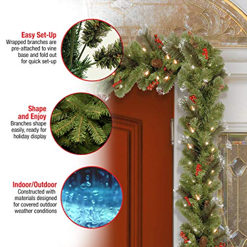 National Tree Company Pre Lit Artificial Christmas Garland Flocked With Mixed Decorations And Lights Crestwood Spruce 9 Ft 0 2