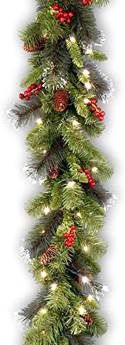 National Tree Company Pre Lit Artificial Christmas Garland Flocked With Mixed Decorations And Lights Crestwood Spruce 9 Ft 0