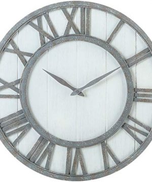 Oldtown Farmhouse Metal Solid Wood Noiseless Wall Clock Whitewash 18 Inch 0 300x360