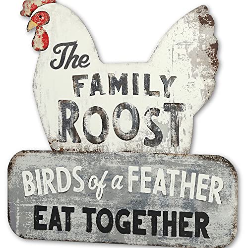 Kitchen or Living Room Open Road Brands Early to Rise Rooster Hanging Metal Sign Cute Vintage Farmhouse Rooster Wall Décor for Bedroom