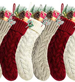 Pack 618 Unique Burgundy And Ivory White And Khaki Knit Christmas Stockings Style3 0 300x328