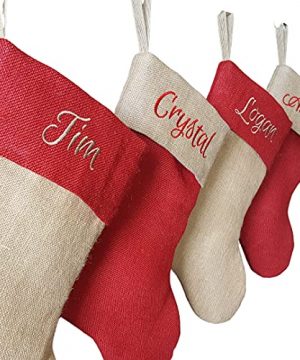 Personalized 19 Christmas Stocking In Natural And Red Burlap 1 Custom Stocking With Name Or Blank 0 300x360