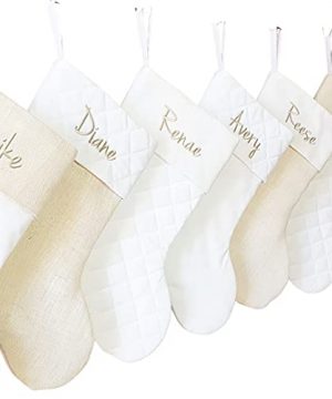 Personalized 19 Christmas Stocking In Off White Cream Burlap White Quilted Cotton 1 Custom Stocking With Name Or Blank 0 300x360