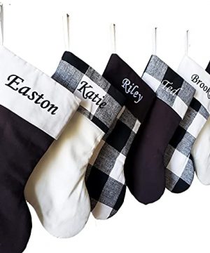 Pretties Please Christmas Stocking In Black White And Buffalo Check Plaid 1 Large Stocking 0 300x360