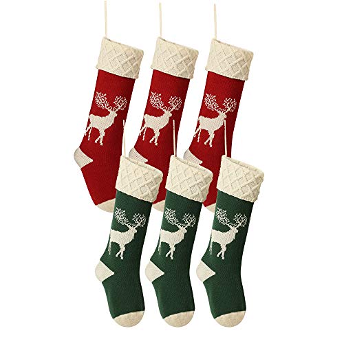 QIMENG Reindeer Christmas Stockings Red And Green 6 Pack 18 Large Knit Xmas Stockings Classic Christmas Decoration Hanging Socks For Kids Family Holiday Fireplace Season Decor 0 0