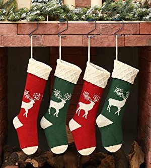 QIMENG Reindeer Christmas Stockings Red And Green 6 Pack 18 Large Knit Xmas Stockings Classic Christmas Decoration Hanging Socks For Kids Family Holiday Fireplace Season Decor 0 1 300x333