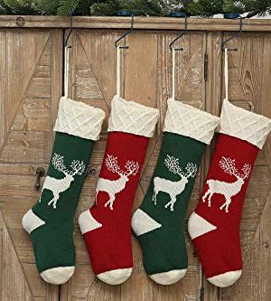 QIMENG Reindeer Christmas Stockings Red And Green 6 Pack 18 Large Knit Xmas Stockings Classic Christmas Decoration Hanging Socks For Kids Family Holiday Fireplace Season Decor 0 2 300x333