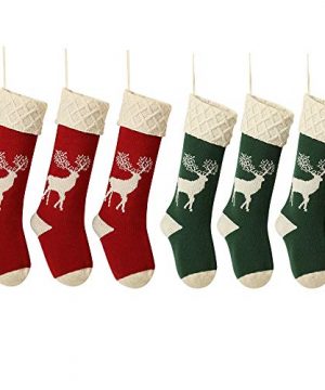 QIMENG Reindeer Christmas Stockings Red And Green 6 Pack 18 Large Knit Xmas Stockings Classic Christmas Decoration Hanging Socks For Kids Family Holiday Fireplace Season Decor 0 300x360