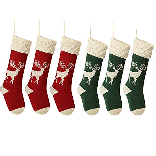QIMENG Reindeer Christmas Stockings Red And Green 6 Pack 18 Large Knit Xmas Stockings Classic Christmas Decoration Hanging Socks For Kids Family Holiday Fireplace Season Decor 0