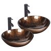 Round Bowl Bathroom Vessel Sink With ORB Faucet Set Of 2 Brown 0 100x100