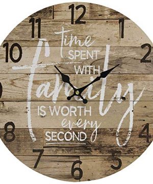 Round Farmhouse Wall Clock 13 Inches Decorative Wood Style Quartz Battery Operated Rustic Home Decor Vintage Decoration Retro Design With Large Arabic Numbers 0 300x360