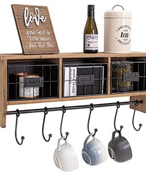Rustic Coat Rack Wall Mounted Shelf With Hooks Baskets Coffee Bar Wall Shelf Organizer With 6 Coat Hooks And Cubbies For Kitchen Entryway Bathroom Hang Mugs K Cups Coats Hats Towels Keys 0 300x360