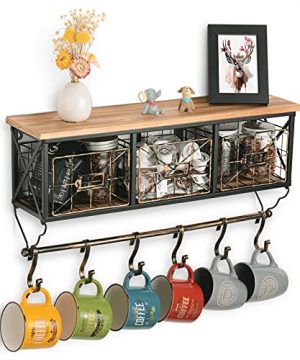 Rustic Coat Rack Wall Mounted Shelf With Hooks Storage Baskets Entryway Organizer Hanging Shelf Hanging Mug Coffee Cup For Kitchen Living Room Bathroom 0 300x360