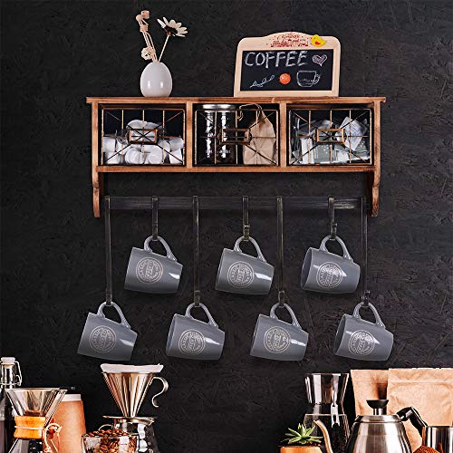 Rustic Coat Rack Wall Mounted Wall Shelf With Hooks And 3 Storage Baskets Wood Wall Mount Shelf With 7 Coat Hooks Coffee Mug Rack For Kitchen Living Room Entryway Organizer Brown 0 0