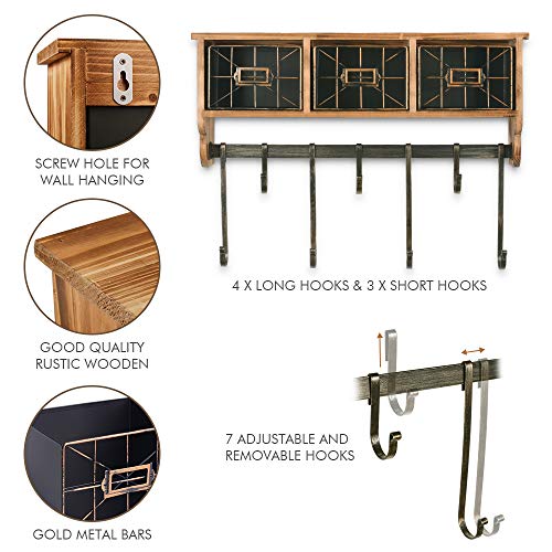 Rustic Coat Rack Wall Mounted Wall Shelf With Hooks And 3 Storage Baskets Wood Wall Mount Shelf With 7 Coat Hooks Coffee Mug Rack For Kitchen Living Room Entryway Organizer Brown 0 2
