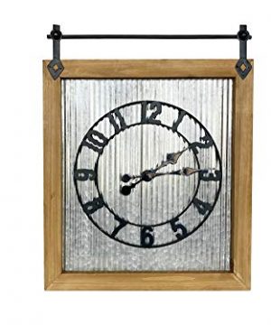 Rustic Square Wood And Galvanized Metal Farmhouse Clock Brown 0 300x360