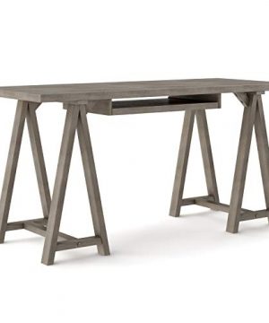 SIMPLIHOME Sawhorse SOLID WOOD Modern Industrial 60 Inch Wide Home Office Desk Writing Table Workstation Study Table Furniture In Farmhouse Grey 0 300x360