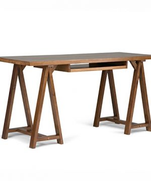 SIMPLIHOME Sawhorse SOLID WOOD Modern Industrial 60 Inch Wide Home Office Desk Writing Table Workstation Study Table Furniture In Medium Saddle Brown 0 300x360