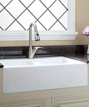 Signature Hardware 399760 Angrove 33 Cast Iron Double Basin Farmhouse Kitchen Sink With Single Faucet Hole 0 300x360