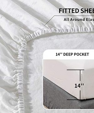 SimpleOpulence Belgian Linen Sheet Set Solid Color 4 Pieces 1 Flat Sheet 1 Fitted Sheet 2 Pillowcases Natural Flax Cotton Blend Soft Bedding Breathable Farmhouse White King Size 0 1 300x360