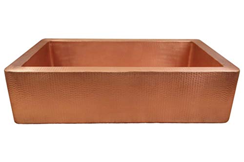 Soluna Fernanda 30 Copper Farmhouse Sink With Reinforced Apron Front Matte Copper Finish Single Well Hammered Copper Kitchen Sink With Flat Apron Deluxe Handcrafted Copper Kitchen Sink 0 0