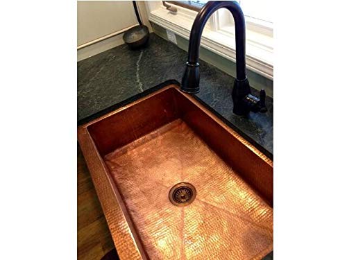 Soluna Fernanda 30 Copper Farmhouse Sink With Reinforced Apron Front Matte Copper Finish Single Well Hammered Copper Kitchen Sink With Flat Apron Deluxe Handcrafted Copper Kitchen Sink 0 4