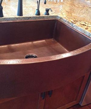 Soluna Premium Copper Farmhouse Sink 33 Rounded Apron With Flat Ends Dark Smoke Finish Hand Hammered Single Bowl Copper Farm House Sink Lead Free Thick Gauge Copper Sink Open Apron Front 0 1 300x360