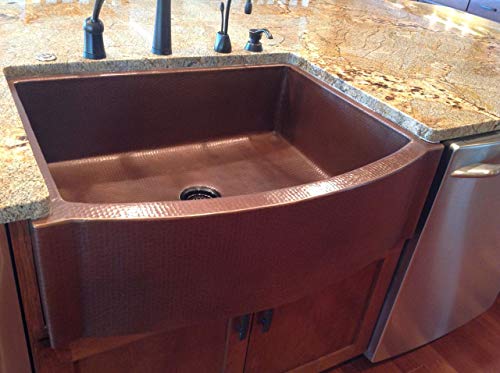 Soluna Premium Copper Farmhouse Sink 33 Rounded Apron With Flat Ends Dark Smoke Finish Hand Hammered Single Bowl Copper Farm House Sink Lead Free Thick Gauge Copper Sink Open Apron Front 0 1