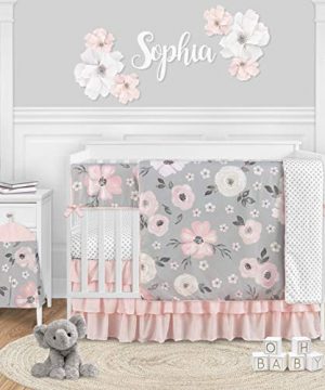 Sweet Jojo Designs Grey Watercolor Floral Baby Girl Nursery Crib Bedding Set 5 Pieces Blush Pink Gray And White Shabby Chic Rose Flower Polka Dot Farmhouse 0 300x360