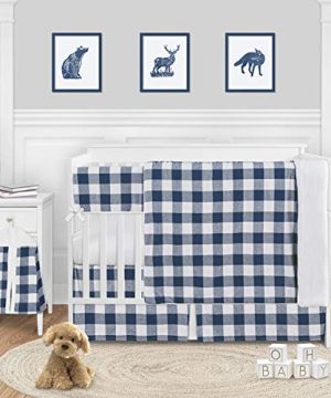 Sweet Jojo Designs Navy Buffalo Plaid Check Baby Boy Nursery Crib Bedding Set 5 Pieces Blue And White Woodland Rustic Country Farmhouse Lumberjack 0 300x360