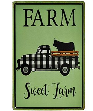 TISOSO Farm Sweet Farm Truck Vintage Metal Sign Novelty Cow Farmhouse Home Decor For Cafe Home Bar Pub Garage Hotel Garden 8X12Inch 0 300x360