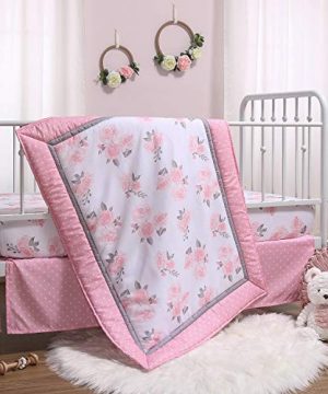The Peanutshell Pink Floral Crib Bedding Set For Baby Girls 3 Piece Nursery Collection Crib Comforter Fitted Crib Sheet Dust Ruffle 0 300x360