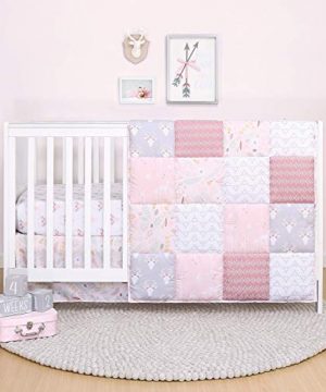 The Peanutshell Pink Woodland Floral Crib Bedding Set For Baby Girls Quilt Fitted Sheet Dust Ruffle Included 0 300x360