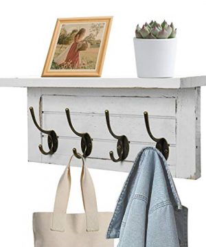 UGIFTT Rustic Coat Rack Wall Mounted With Shelf Farmhouse Entryway Shelf With 4 Vintage Metal Hooks Wall Coat Hooks And Upper Shelf Storage For Entryway Mudroom Bathroom Cloakroom 0 300x360