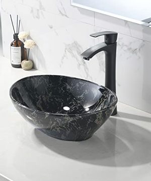VOKIM Oval Marble Ceramic Vessel Sink And Faucet Combo 16 X 13 Modern Egg Shape Above Counter Bathroom Vanity Bowl 0 300x360