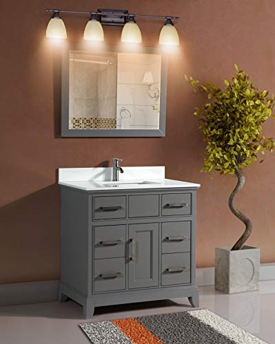 Vanity Art 36 Inches Single Sink Bathroom Vanity Set White Super Phoenix Stone Top 6 Dove Tailed Drawers 1 Shelf Undermount Rectangle Sink Cabinet With Free Mirror VA1036 G 0 2