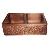 Vine Design Copper Undermount Kitchen Sink Double Bowl 16 Gauge Front Apron Antique Finish Basin Perfect For Home Hotel Farmhouse Eye Catching Accessory Dimensions 33 X 22 X 9 0 100x100
