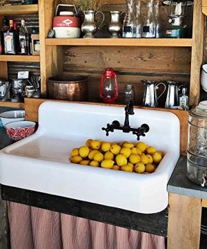 Vintage Tub Bath Cora 42 Inch Cast Iron Farmhouse Drainboard Sink 8 Inch Faucet Drillings White 0 300x360