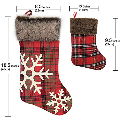 WUJOMZ Set Of 8 Plaid Christmas Stockings 18 Inches And 9 Inches Burlap With Large Plaid Snowflake And Plush Faux Fur Cuff Stockings For Xmas Home Decor Christmas Decorations 0 0
