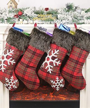 WUJOMZ Set Of 8 Plaid Christmas Stockings 18 Inches And 9 Inches Burlap With Large Plaid Snowflake And Plush Faux Fur Cuff Stockings For Xmas Home Decor Christmas Decorations 0 1 300x360