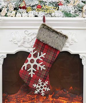 WUJOMZ Set Of 8 Plaid Christmas Stockings 18 Inches And 9 Inches Burlap With Large Plaid Snowflake And Plush Faux Fur Cuff Stockings For Xmas Home Decor Christmas Decorations 0 2 300x360