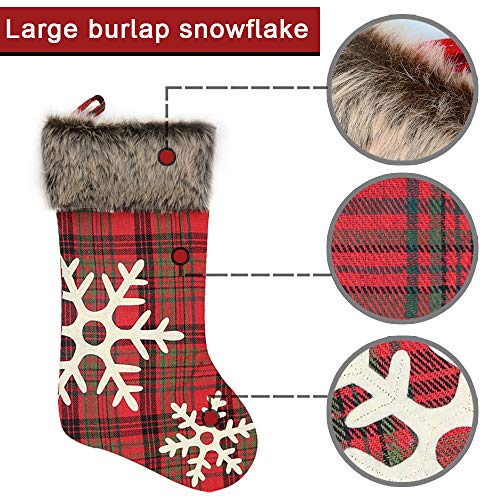 WUJOMZ Set Of 8 Plaid Christmas Stockings 18 Inches And 9 Inches Burlap With Large Plaid Snowflake And Plush Faux Fur Cuff Stockings For Xmas Home Decor Christmas Decorations 0 4